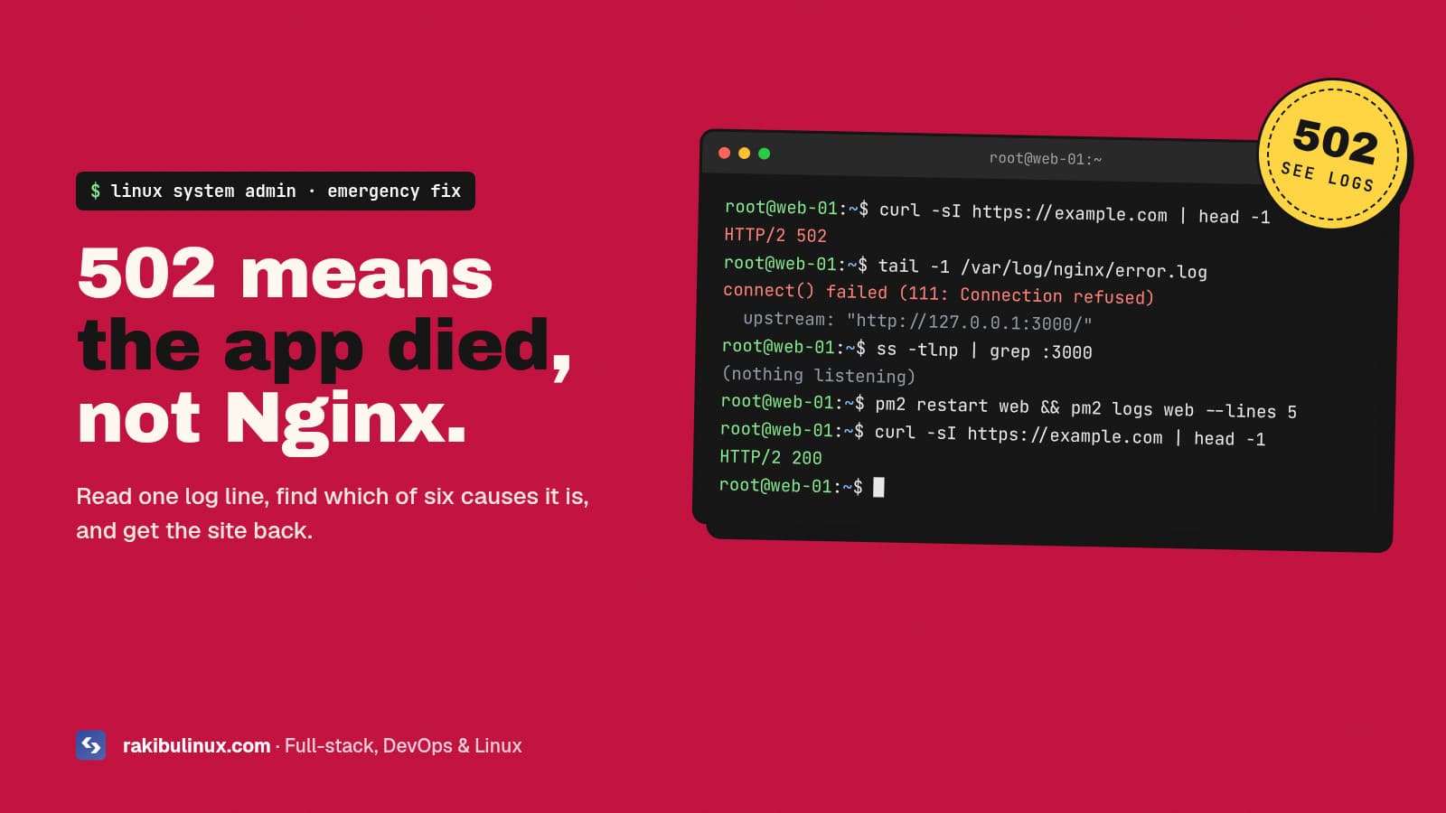 Nginx 502 Bad Gateway: How to Find and Fix the Cause