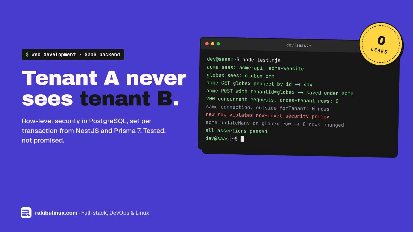 Multi-Tenant SaaS with PostgreSQL RLS, NestJS and Prisma