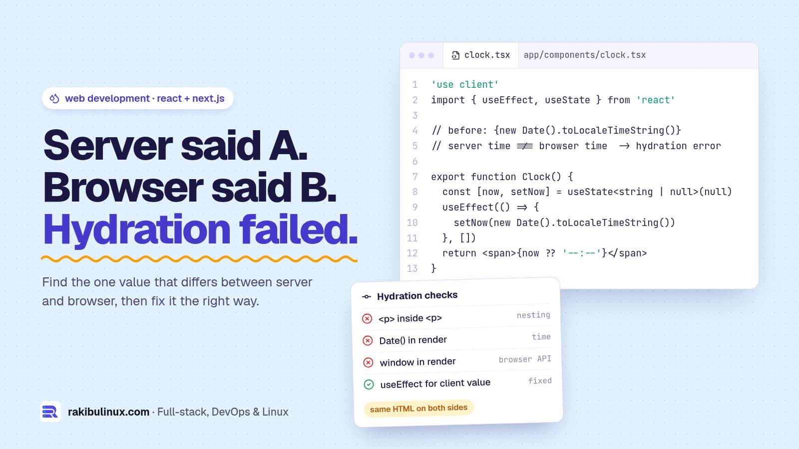 Next.js Hydration Error: Causes and Fixes (2026)
