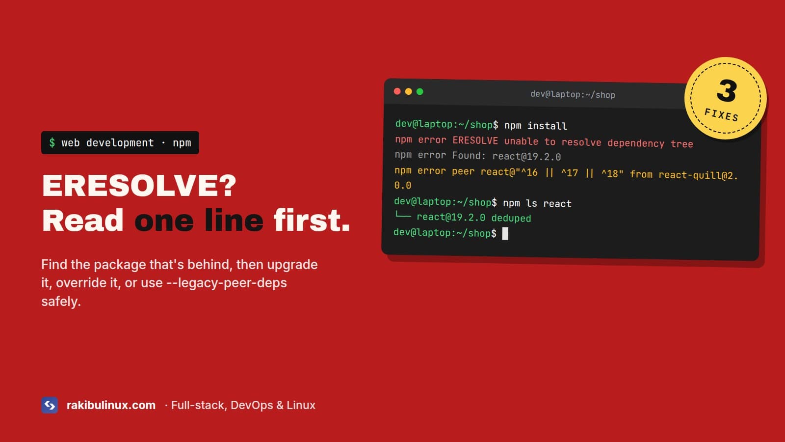 npm ERESOLVE Unable to Resolve Dependency Tree: Fix