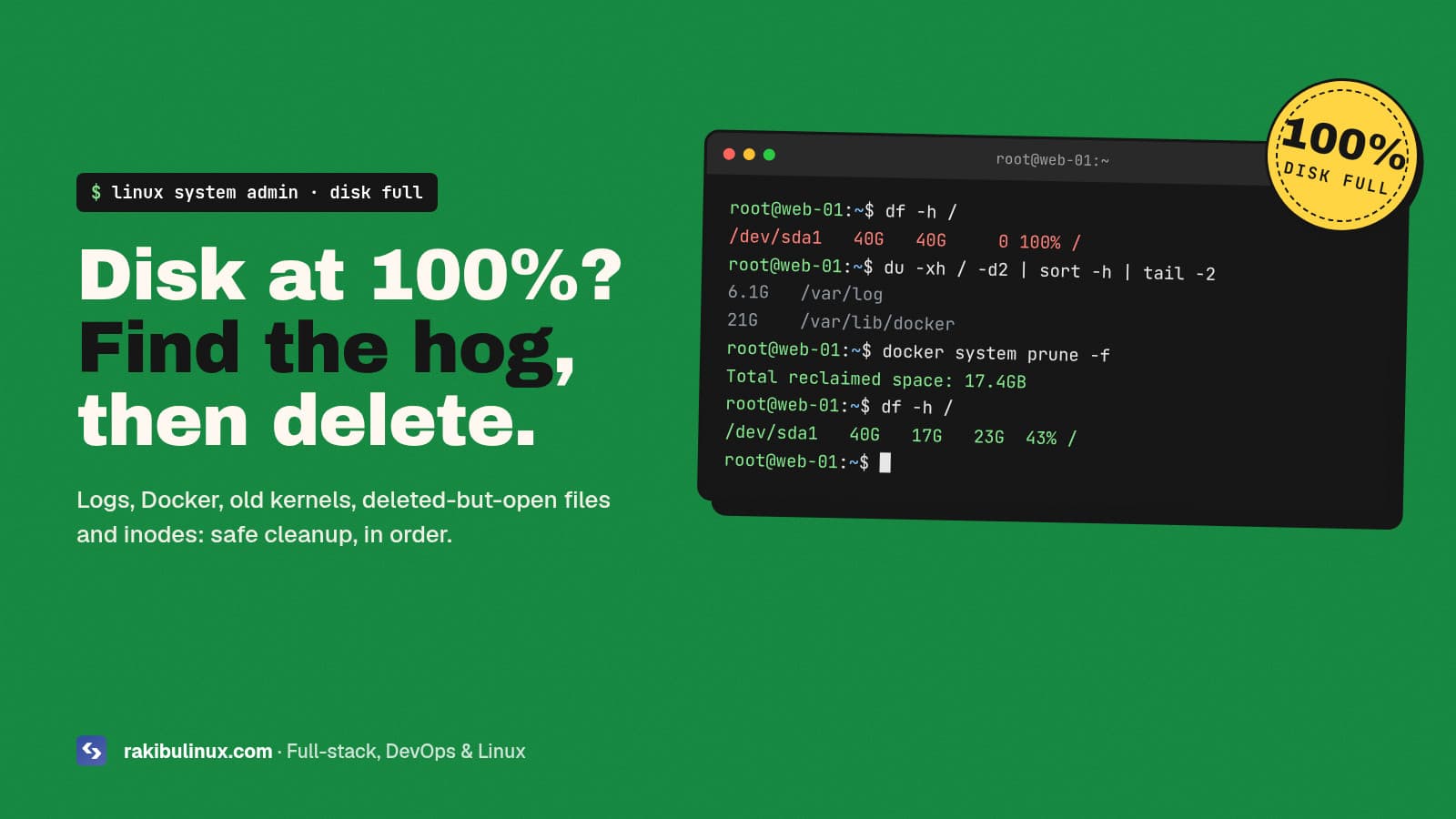 Linux "No Space Left on Device": Find and Free Disk Space