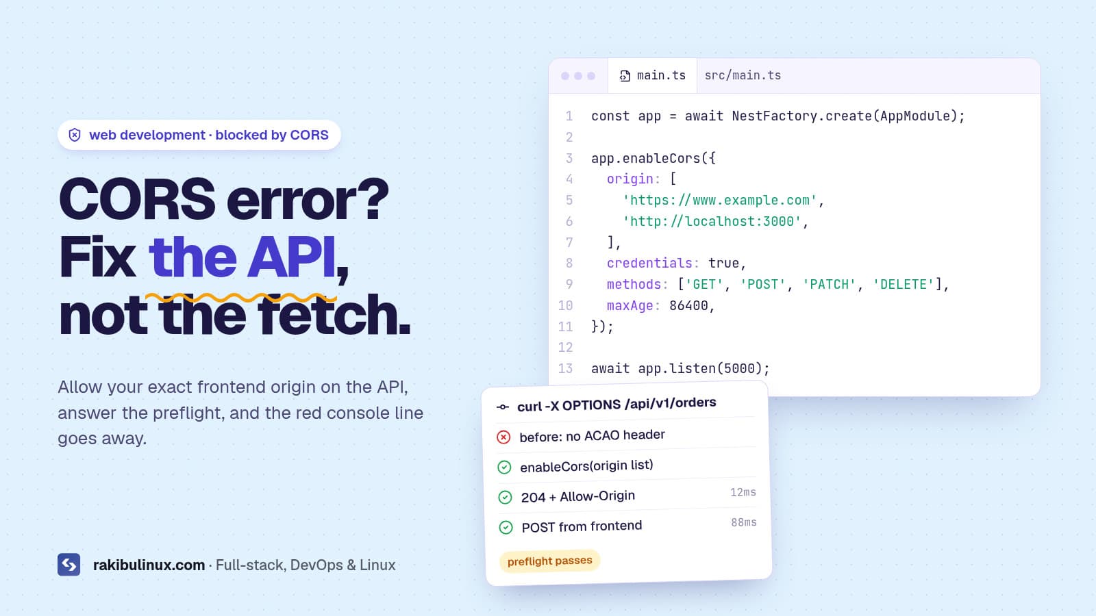 CORS Error "No Access-Control-Allow-Origin": The Fix