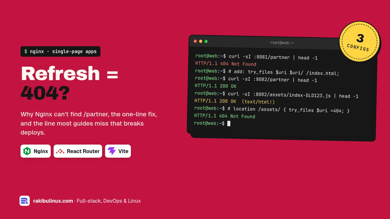 React Router 404 on Refresh in Nginx: The Fix