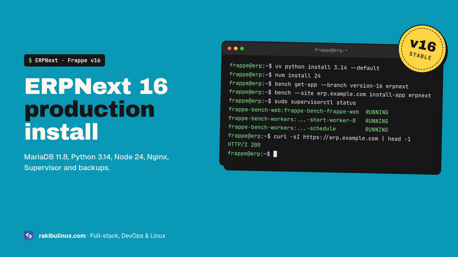 Install ERPNext 16 on Ubuntu 24.04 for Production