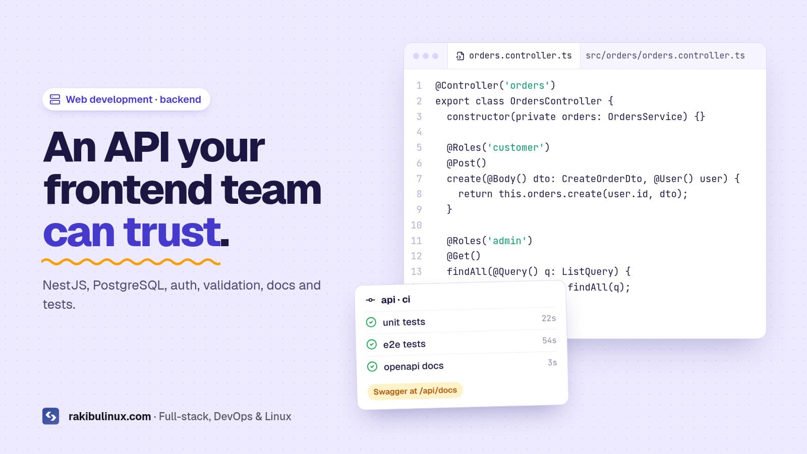 Backend REST API Development with NestJS or Node.js and PostgreSQL screenshot 1