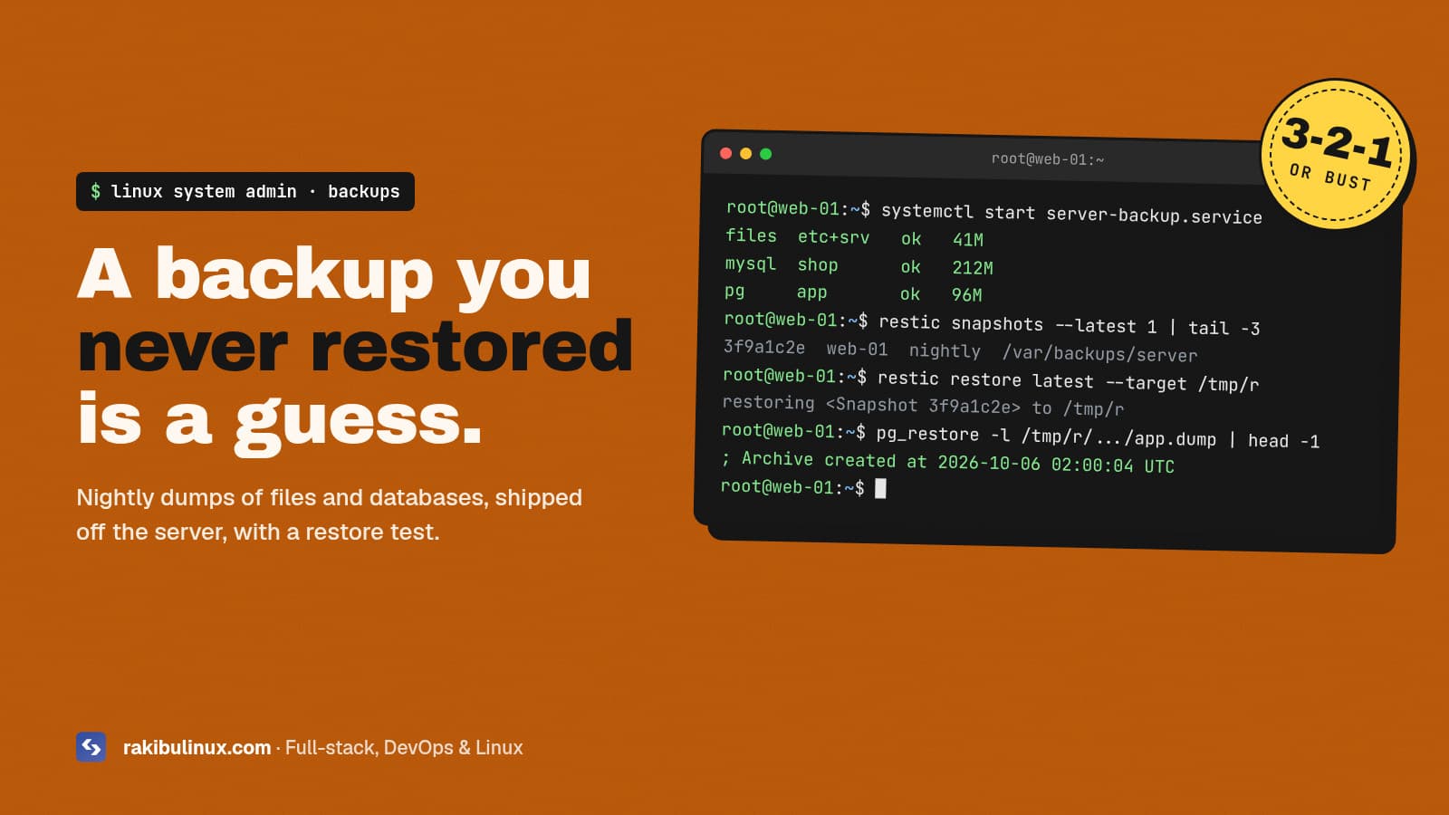 Linux Server Backup: Files, MySQL, Postgres, MongoDB
