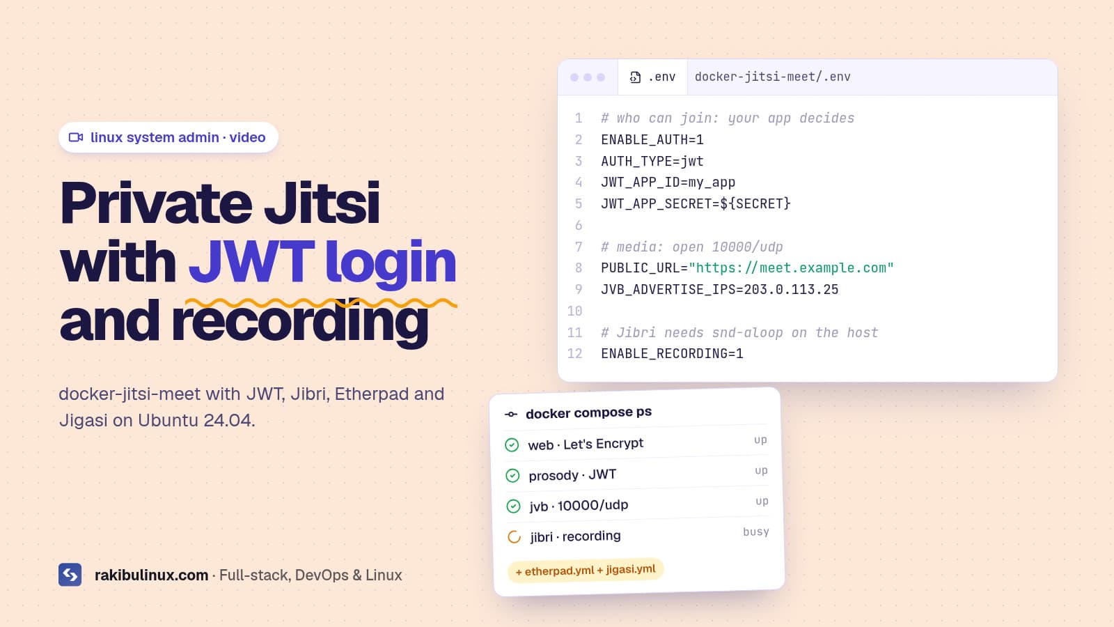 Self-Host Jitsi Meet with JWT Auth and Jibri Recording