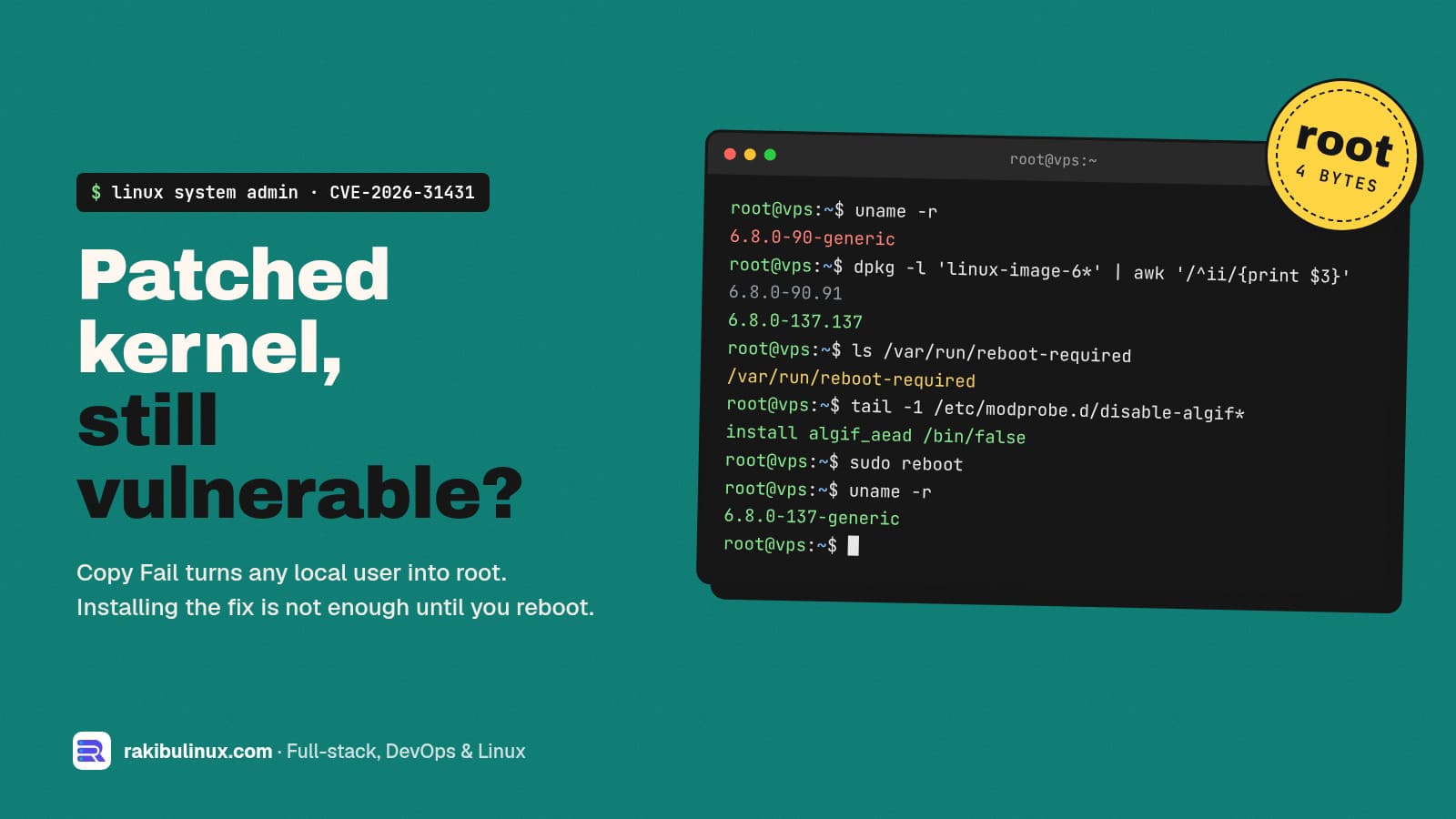Copy Fail (CVE-2026-31431): Check and Patch Linux