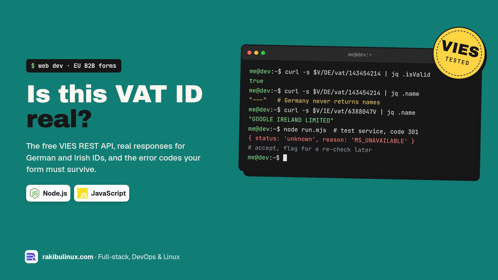 Validate EU VAT Numbers with VIES in Node.js