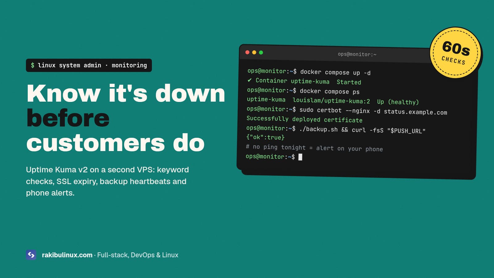 Uptime Kuma Setup: Free Website Monitoring on a VPS